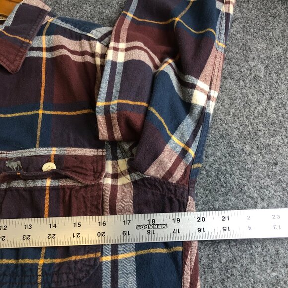 Abercrombie Fitch Shirt Mens Medium Blue Red Flannel Muscle Plaid Long Sleeve - Picture 6 of 9